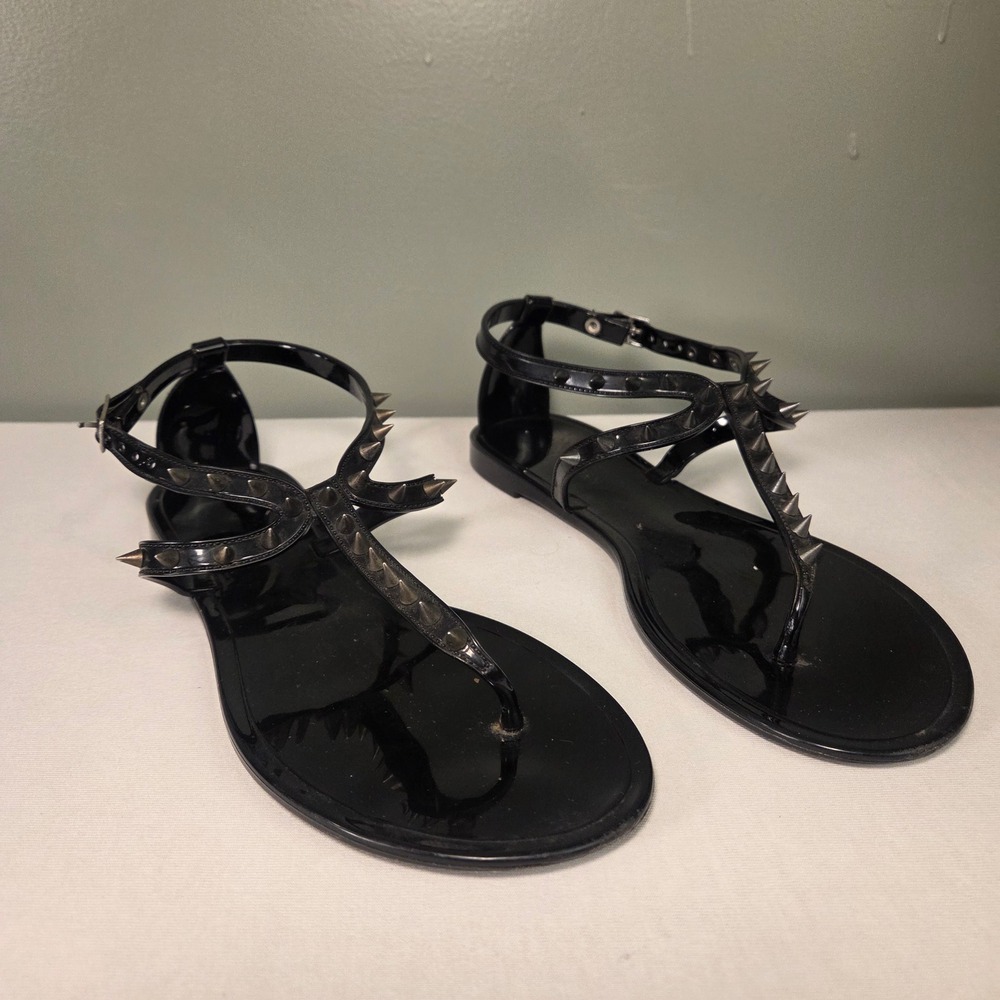 Steve Madden Women's Jelly Spiked Sandals Black Pewter Size 37